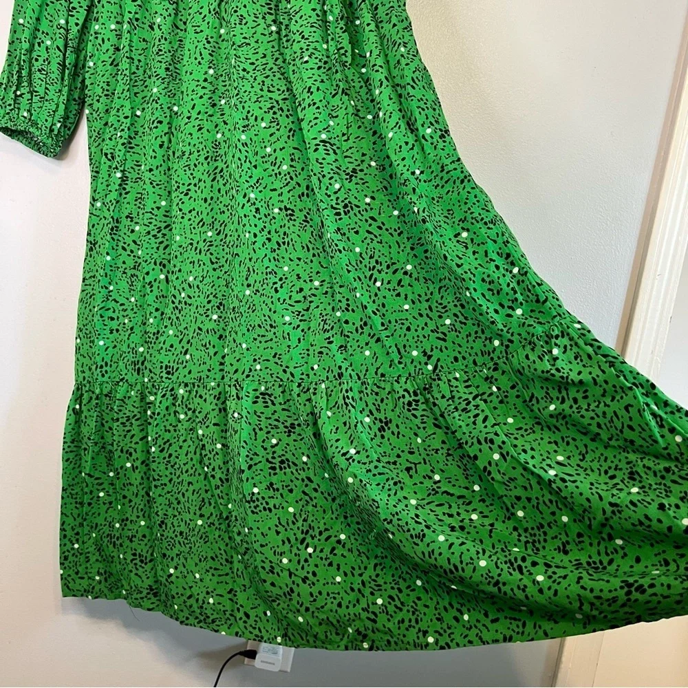 Who What Wear Long Sleeve Maxi Dress Size S Green Black White Dots Peter Pan - Picture 13 of 16